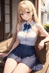 ai_generated animated big_ass big_breasts blonde_female blue_eyes crystal_mosong miniskirt schoolgirl_uniform thicc