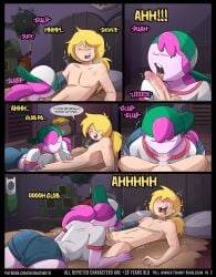 1girl1boy adventure_time artist_name baseball_cap blonde_hair blowjob cartoon_network clothed_female_nude_male comic deepthroat dialogue english_text fellatio female finn_the_human hermitmoth light-skinned_male light_skin male oral page_2 penis pink_hair pink_skin princess_bubblegum speech_bubble sucking_penis tomboy