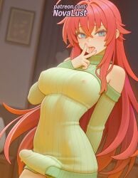 1futa 2025 ai_generated artist_name bare_shoulders blue_eyes blurry blurry_background blush breasts breasts breasts bust chest covered_nipples futanari heart heart-shaped_pupils hi_res high_quality high_resolution high_school_dxd highres long_hair looking_at_viewer novalust open_mouth patreon patreon_username rias_gremory ribbed_sweater solo stable_diffusion sweater symbol-shaped_pupils tongue tongue_out very_long_hair watermark