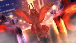 2018 anthro areola breasts car clothed clothing digital_media_(artwork) equine fan_character feathered_wings feathers female hair hi_res long_hair mammal my_little_pony nightskrill nipples nude outside pegasus pussy raised_arm solo spread_wings topless vehicle wings