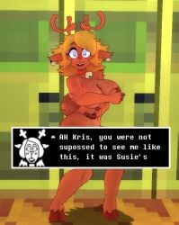 artist_request breasts_out deltarune deltarune_chapter_2 deltarune_chapter_3 deltarune_chapter_4 dialogue dialogue_box kris_(deltarune) kris_female_(deltarune) naked naked_female noelle_(deltarune) noelle_holiday nude_female school schoolgirl suprised suprised_look tagme tagme_(artist)
