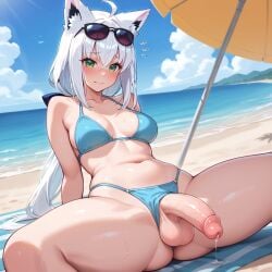 1futa ai_generated bikini blush clauss cum ejaculation erection feet futanari hololive large_ass large_breasts nipples penis shiny_skin shirakami_fubuki steaming_body sweat testicles virtual_youtuber wide_hips