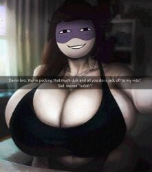 big_breasts brown_hair edit edited editorfella enormous_breasts grin jaiden_(jaiden_animations) jaiden_animations jaidenanimations photorealistic photoshop real_person realistic screenshot screenshot_edit text thong white_skin