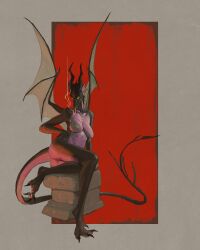 4:5 absurd_res anthro ass black_body breasts claws digital_media_(artwork) disney dragon dragon_tail ear_fins female fin flowerdino genitals green_eyes hi_res horn long_tail looking_at_viewer maleficent membrane_(anatomy) membranous_wings mythological_creature mythological_scalie mythology nipples non-mammal_breasts nude nude_anthro nude_female purple_body scalie simple_background sitting sleeping_beauty_(1959) smoke smoke_from_nose solo tail toe_claws vulva wings