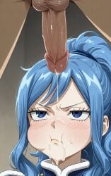 ai_generated blue_eyes blue_hair cum cum_in_mouth fairy_tail juvia_lockser mouth_closed mouth_full_of_cum