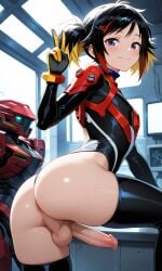 1boy 1femboy ai_generated balls blush dickgirl femboy feminine_male futa_sans_pussy futanari horny ian8766_(artist) intersex light-skinned_futa male male_on_futa marvel marvel_comics marvel_rivals partially_clothed peace_sign peni_parker peni_parker_(marvel_rivals) penis precum presenting rule_63 self_upload sweat teasing testicles trap yaoi