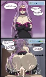 alternate_version_available anus arms_crossed_under_breasts big_ass big_breasts blindfold blush commission commissioner_upload cum cum_in_pussy cum_inside cum_on_ass fate/grand_order fate_(series) gameplay_mechanics heart_symbol koni_urameshi low_cut_dress medusa_(fate) medusa_(rider)_(fate) motion_lines pawg pink_hair pussy pussy_juice pussy_juice_drip reverse_cowgirl_position sfx tattoo_on_forehead text text_bubble vaginal_penetration