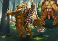 absurd_res anal anthro anus ass avian bird clenched_teeth dead.akira deity duo egyptian_mythology feathered_wings feathers forest forest_background golden_axe_(series) gryphon hi_res hieracosphinx horus horus_(heka-heru) hybrid king_eve_(golden_axe_3) knot leaning_on_object male male/male male_penetrated male_penetrating male_penetrating_male middle_eastern_mythology mythological_avian mythological_creature mythology nature nature_background penetration plant sega sex standing standing_sex teeth tree wings