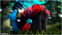 16:9 3d_(artwork) anthro big_breasts breasts canid canine digital_media_(artwork) doggy_style duo female forest fox from_behind_position generation_4_pokemon generation_5_pokemon hi_res huge_breasts humanoid lucario male male/female mammal nintendo plant pokemon pokemon_(species) public public_sex sex size_difference source_filmmaker_(artwork) tree widescreen wonderfox712 zoroark zoroark_(bom39)