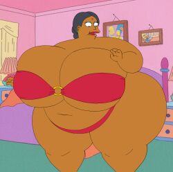 1girls 20th_century_fox 20th_century_studios alternate_version_available bbw bbw_mom bedroom belly big_breasts bikini dark-skinned_female dark_skin earrings enormous_ass enormous_breasts fat_ass fat_belly feet_out_of_frame female_only hi_res highres huge_belly huge_thighs indian indian_female manjula_nahasapeemapetilon massive_ass massive_breasts milf morbidly_obese morbidly_obese_female obese obese_female red_lipstick saturnxart solo solo_female ssbbw the_simpsons thighs weight_gain