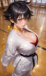 ai_generated big_breasts bra breasts busty capcom cleavage female female_focus female_only karate karate_gi makoto_(street_fighter) shiki3790 street_fighter tagme