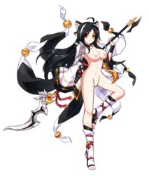 1girls ara_haan black_hair breasts edit edited elsword falmataz female nipples nude_filter solo solo_focus spear yellow_eyes