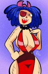 1girls big_breasts blue_hair breasts cleavage cute_girl diego_mejia dress evil_ragatha female female_only ragatha_(the_amazing_digital_circus) the_amazing_digital_circus thick_thighs thighs