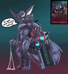 absurd_res anthro bodily_fluids cum genital_fluids glistening glistening_body guardians_of_the_galaxy gun healing hi_res male mammal marvel marvel_rivals procyonid raccoon ranged_weapon regal-bowser rocket_raccoon solo symbiote text weapon