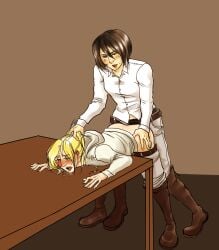 2girls ahe_gao all_fours ambiguous_penetration annie_leonhardt asian asian_female ass attack_on_titan black_hair black_hair_female blonde_female blonde_hair blonde_hair blonde_hair_female blue_eyes breasts crevan_grietje doggy_style doggy_style doggy_style doggy_style_position doggystyle_position female from_behind from_behind_position implied_penetration mikannie mikasa_ackerman muscular pleasure_face sex shingeki_no_kyojin short_hair tagme taken_from_behind uncensored yuri