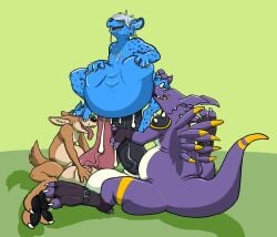 anal anal_sex anthro ass balls bandai_namco belly big_balls big_belly big_feet big_penis blue_body blue_fur blue_hair bodily_fluids canid canine canis claws coyote cum cum_in_ass cum_in_mouth cum_inside cumshot digimon digimon_(species) digimorph double_anal double_penetration dragoneer_(character) ejaculation erection feet foot_fetish fur genital_fluids genitals group group_sex hair hi_res huge_balls huge_cock humanoid_genitalia humanoid_penis hyena hyper hyper_balls hyper_genitalia hyper_penis kraven_lupei male male/male male_penetrated male_penetrating male_penetrating_male mammal nude orgasm pawpads penetration penile penis saphiros seph_(devilyote) sex simple_background smile spotted_hyena stomach_bulge tail threesome tongue trio