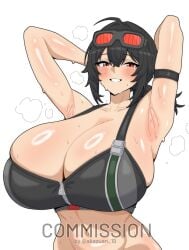 1girls akazuan_19 armpits breasts cleavage female female_focus female_only large_breasts light-skinned_female light_skin looking_at_viewer solo white_background zenless_zone_zero zhu_yuan