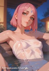 1girls ai_generated armpits bedroom big_breasts bob_cut boruto:_naruto_next_generations bracelet breasts busty clothed clothing crop_top curvaceous curvy detailed_background dress elvoryn female female_only forehead_jewel forehead_mark fully_clothed green_eyes highres hourglass_figure human indoors inside jewelry large_breasts lipstick looking_at_viewer makeup mature mature_female medium_hair milf naruto naruto_(series) panties pink_hair pink_lips pink_lipstick pinup pose posing realistic sakura_haruno shoulder_length_hair sleeveless sleeveless_dress solo tight_clothing tight_pants voluptuous wide_hips