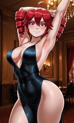 1girls 2025 ai armpit armpit_fetish armpits arms_up background big_breasts black_dress classy dress female female_only kasane_teto looking_at_viewer nail_polish red_eyes red_hair revealing_clothes tagme twin_drills utau vampiregurl