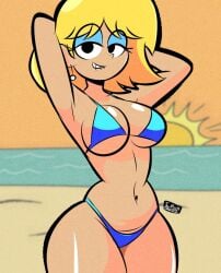 big_breasts big_butt big_thighs big_titties bikini blue_eyes breasts clothing curvaceous curvaceous_female curvaceous_figure curvy curvy_figure curvy_hips diego_mejia female looking_at_viewer lori_loud nickelodeon rubber short_hair the_loud_house yellow_hair