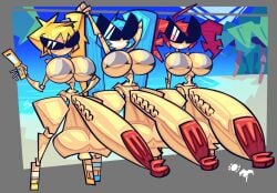 3futas akita_neru arm_up beach bikini_top blue_hair blue_high_heels border breasts cellphone doll_joints frown frowning full_body gigantic_balls gigantic_penis grey_bikini grey_bikini_top hand_on_own_hip hatsune_miku high_heels holding_phone huge_balls huge_breasts huge_cock joints kasane_teto knick_knack large_balls large_breasts large_penis long_hair lottieplus outdoors palm_tree ponytail red_hair red_high_heels shiny_skin side_ponytail smile smiling standing sunglasses sunnification twintails vocaloid yellow_high_heels