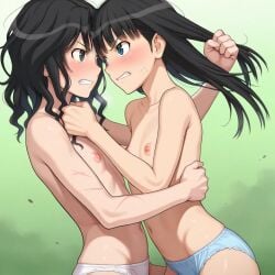 2girls ai_generated amagami angry ayatsuji_tsukasa catfight competitive competitive_intercourse competitive_sex female naked panties rivalry rivals sexfight staredown tanamachi_kaoru wrestling yuri