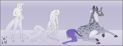 4_toes anthro anus chest_tuft closed_eyes cuntboy equine equine_taur feline fur grey_fur hair hooves hybrid intersex leopard looking_back lying mammal mane open_mouth paws proxer purple_hair pussy sequence sigma117 smile snow_leopard solo spots spotted_fur standing taur taur_transformation toes transformation tuft white_fur