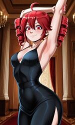 1girls 2025 ai ai_generated armpit armpit_fetish armpits arms_up background black_dress classy dress female female_only kasane_teto looking_at_viewer nail_polish red_eyes red_hair small_breasts tagme twin_drills utau vampiregurl