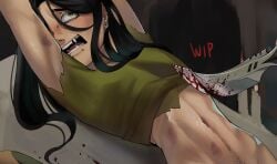1boy beaten black_hair blood_stain bloody_knife blush bruises horror knife komodo_[michael] male meinkatzchen piercings pubic_hair sacrifice scared_expression screaming slim_male submissive_male sweat tears the_price_of_flesh