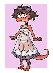 1girls amphibia amphibia_(series) anthro bella_(amphibia) cleavage clothed clothing disney female female_only salamander salamander_(amphibian) solo swampman