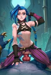 1boy 1girls ai_generated anthro anthro_on_human anthro_penetrating arcane arcane_jinx blue_hair blue_nails braid breasts canid canine canis female femdom fur human_on_anthro jinx_(league_of_legends) knot league_of_legends lucakp male multicolored_nails muscular muscular_anthro muscular_male nail_polish night penis pink_nails pov purple_nails riding ripped_clothing sex sitting_on_person small_breasts veiny_penis warwick werewolf wolf