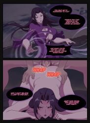 1boy 1girls blush blush commission commissioner_upload elemental_manipulation face_down_ass_up hands_on_ass instant_loss instant_loss_2koma kazehana large_breasts ophirianmerchant purple_hair purple_outfit sekirei text text_bubble