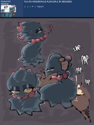 absurd_res ambiguous_gender anthro ass balls big_butt bodily_fluids cum cum_inside duo female female_penetrated fur generation_2_pokemon genital_fluids genitals hi_res male male/female male/male male_penetrating male_penetrating_female misdreavus nintendo nude penetration penile penile_penetration penis pokemon pokemon_(species) rareplushy red_eyes rough_sex sex simple_background spirit text thick_thighs