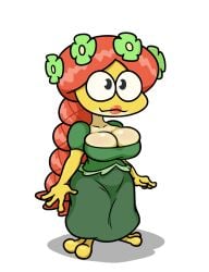 1girls accessory amphibia amphibia_(series) anthro anthro_focus anthrofied ass ass_focus clothed clothing disney felicia_sundew female flower flower_in_hair frog hair hair_accessory humanoid_hands lipstick long_hair makeup milf plant red_hair reptile smooth_skin solo swampman very_long_hair yellow_skin