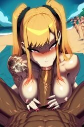 1boy 1girls abs ai_generated bare_arms bare_breasts bare_legs bare_shoulders bare_thighs big_breasts big_penis blacked blonde_hair blowjob blush color dark-skinned_male dark_skin fellatio female fit_female gigiti hi_res interracial kitagawa_marin large_breasts light-skinned_female light_skin long_hair looking_at_viewer male male/female netorare nipples ntr nude nude_female nude_male oral oral_sex pink_eyes queen_of_spades sono_bisque_doll_wa_koi_wo_suru sucking sucking_penis tattoo thick_thighs