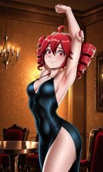 1girls 2025 ai ai_generated armpit armpit_fetish armpits arms_up background black_dress classy dress female female_only kasane_teto looking_at_viewer nail_polish red_eyes red_hair tagme twin_drills utau vampiregurl