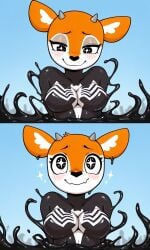 aggressive_retsuko ai_generated anthro breasts dcx32 female goo goo_creature latex latex_clothing latex_suit liquid_latex marvel marvel_comics she-venom sinking slime solo sticky symbiote symbiote_suit symbiote_takeover tagme transformation tsunoda tsunoda_(aggretsuko)