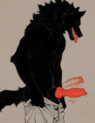 anthro canid canine canis clothing genitals hi_res knot male mammal penis solo tongue tongue_out undressing wolf