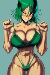 1girls abs ai_generated bare_arms bare_legs bare_shoulders bare_thighs big_breasts blush bra color female fit_female fubuki_(one-punch_man) gigiti green_eyes green_hair large_breasts looking_at_viewer muscles muscular muscular_female one-punch_man panties short_hair thick_thighs