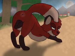 animal_genitalia animal_vulva anus ass_up canid canine canine_genitalia canine_vulva fangs female feral fox fur genitals hi_res jungledyret_hugo looking_back mammal mountain night nsfwslushy outside plant raised_tail red_body rita_(jungledyret) smile smirk solo tail teeth tree
