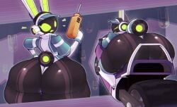 1girls 2024 ass ass big_ass big_butt blueruchka female lagomorph looking_back motorcycle on_motorcycle project_turboblast robot tagme tempo_(project_turboblast)