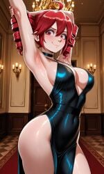 1girls 2025 ai ai_generated armpit armpit_fetish armpits arms_up background black_dress classy dress female female_only kasane_teto looking_at_viewer nail_polish red_eyes red_hair revealing_clothes small_breasts smug smug_face tagme twin_drills utau vampiregurl