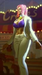 3d big_breasts blazer blue_eyes bra breasts choker cleavage female female_focus female_only french french_female lingerie manon_legrand nail_polish pink_hair sf_screenshot street_fighter tagme