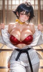 ai_generated big_breasts bra breasts busty capcom cleavage female female_focus female_only karate karate_gi makoto_(street_fighter) shiki3790 street_fighter tagme