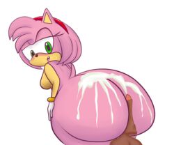 amy_rose ass balls big_ass black_nose blush breasts butlova buttjob cum cum_on_ass cumdrip cumshot female green_eyes hedgehog huge_ass male mammal medium_breasts open_mouth penis pink_fur presenting presenting_hindquarters sega simple_background solo solo_focus sonic_(series)