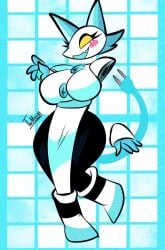 big_breasts biped blush breasts clothed clothing deltarune diego_mejia eyelashes female front_view holding_object holding_whip huge_breasts looking_at_viewer machine open_mouth robot smile solo tasque_manager_(deltarune) thick_thighs undertale_(series)