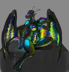 anthro breasts dragon female horn looking_at_viewer ndragon3 nipples nude pussy smile solo thick_thighs wide_hips wings