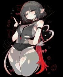 1girls adult anime armband bat_wings black_background black_hair bob_cut bodysuit choker closed_eyes confident contrast cute dark demon digital_art edgy female gloves gothic heart_tail humanoid illustration jane_doe_(zenless_zone_zero) leotard lineart mischievous pale_skin playful pointy_ears rat_ears rat_girl red_highlights red_theme revealing_outfit shading short_hair smile solo stockings stylized tagme tail thighhighs tight_clothing usa37107692 wings zenless_zone_zero