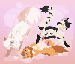 11oaksfall11 accessory amber_eyes big_tail black_body black_fur blue_eyes bodily_fluids domestic_cat dominant dominant_feral dominant_male enjoying erection fan_character felid feline felis feral flower flower_in_fur flower_in_hair fluffy fluffy_tail fur genital_fluids genitals green_eyes grin group hair hair_accessory hi_res honeywhisker_(jollysjambles) leaking_precum light_body light_fur lying male male/male male_peed_on mammal on_back orange_body orange_fur paws pee_on_face peeing peeing_on_another peeing_on_chest peeing_on_face penis plant precum smile smirk striped_body striped_fur stripes submissive submissive_feral submissive_male tail tan_body tan_fur trio urine urine_on_chest urine_on_face warriors_(book_series) watersports white_body white_fur