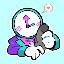 2026 anonymous_penis bezel_(chikn_nuggit) bowtie chikn_nuggit clock clothed cute gloves gray_penis heart male_only non-human object_head swirly_blush yaoi
